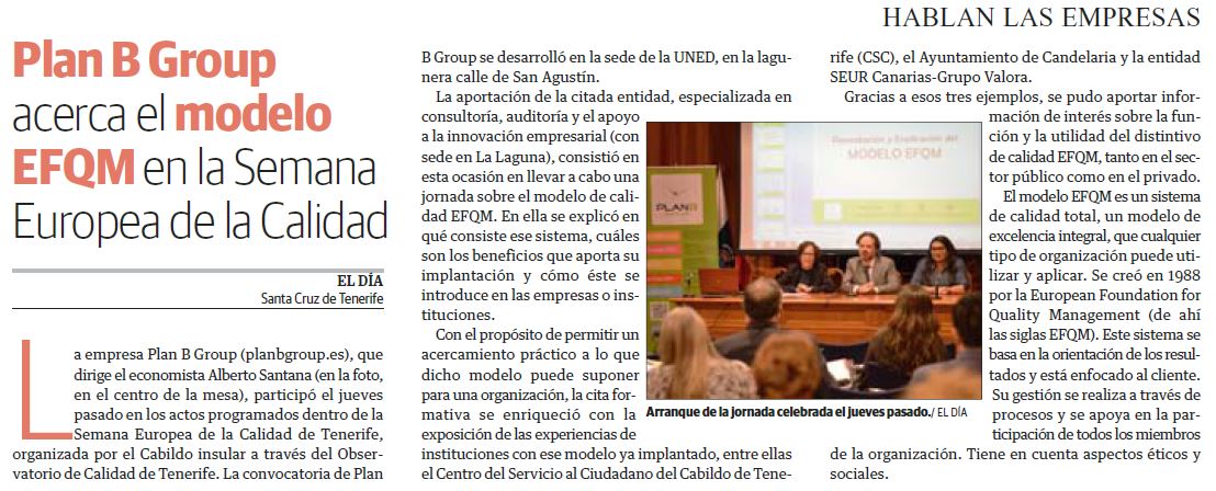 Jornada EFQM Semana de la Calidad Tenerife Suplemento El Día