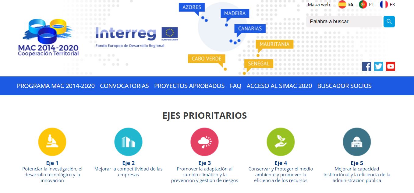 Página web Captura formulario candidatura INTERREG-MAC