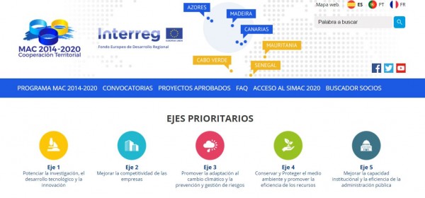 Página web Captura formulario candidatura INTERREG-MAC